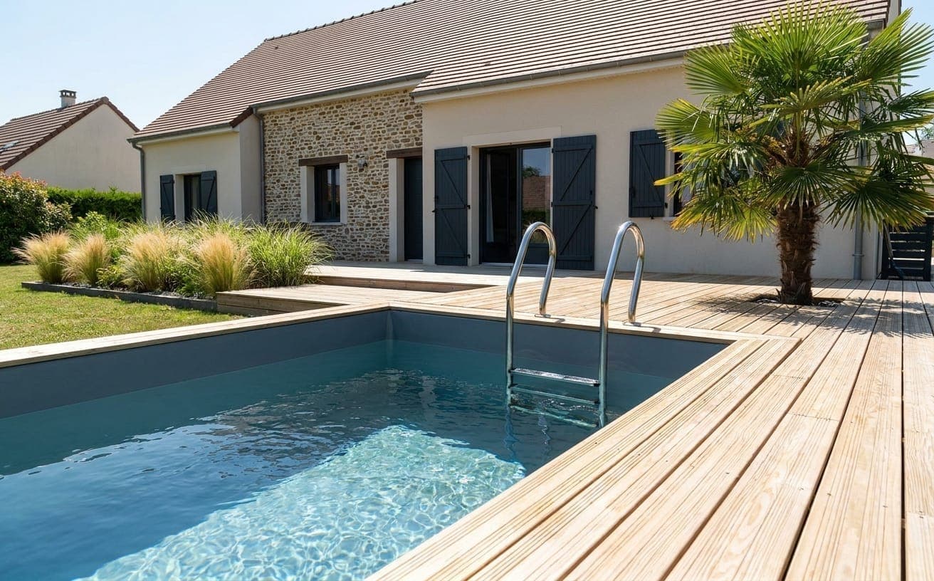 Pose de liner piscine bois